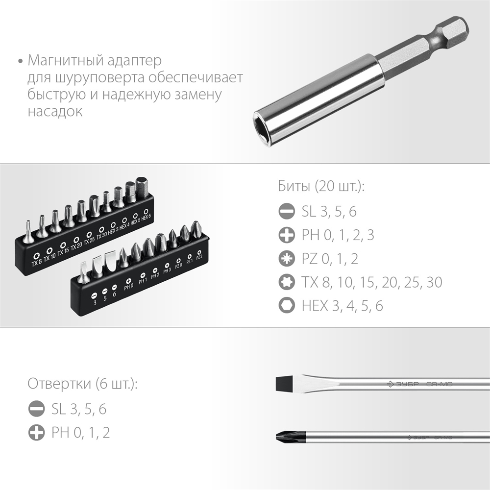 ЗУБР  28 предм., набор отверток, Профессионал (25240) 25240_z01