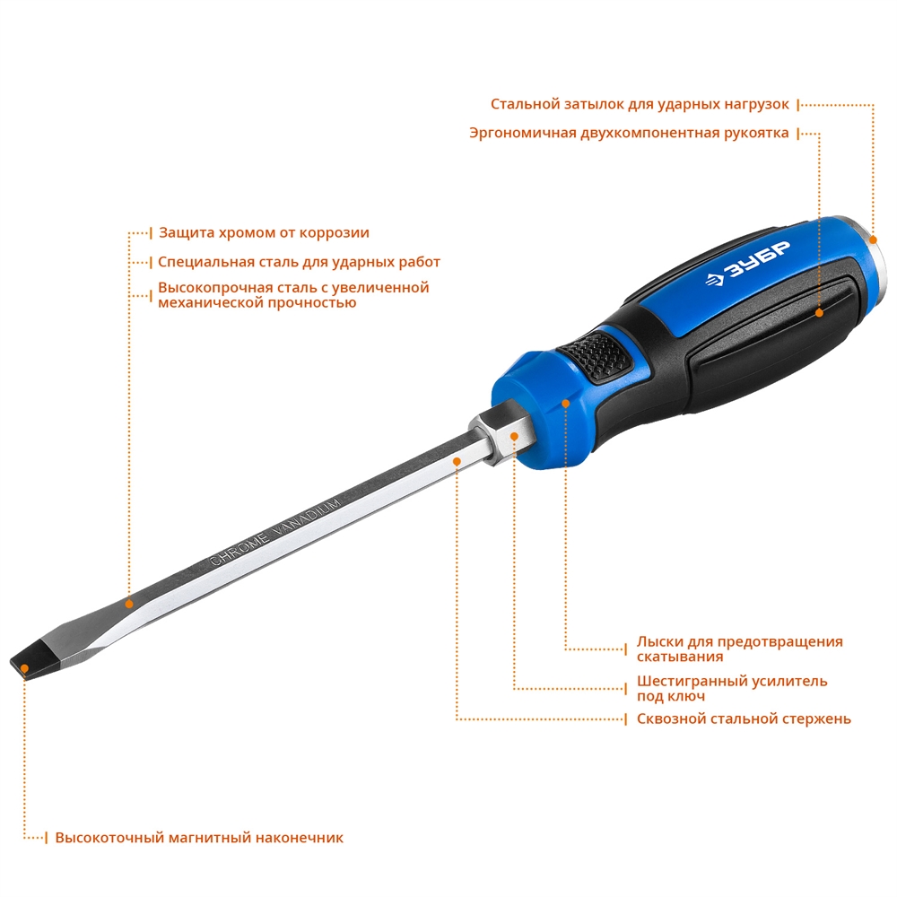 ЗУБР  Ударник, SL8 х 150 мм, ударная отвертка, Профессионал (25271-8) 25271-8