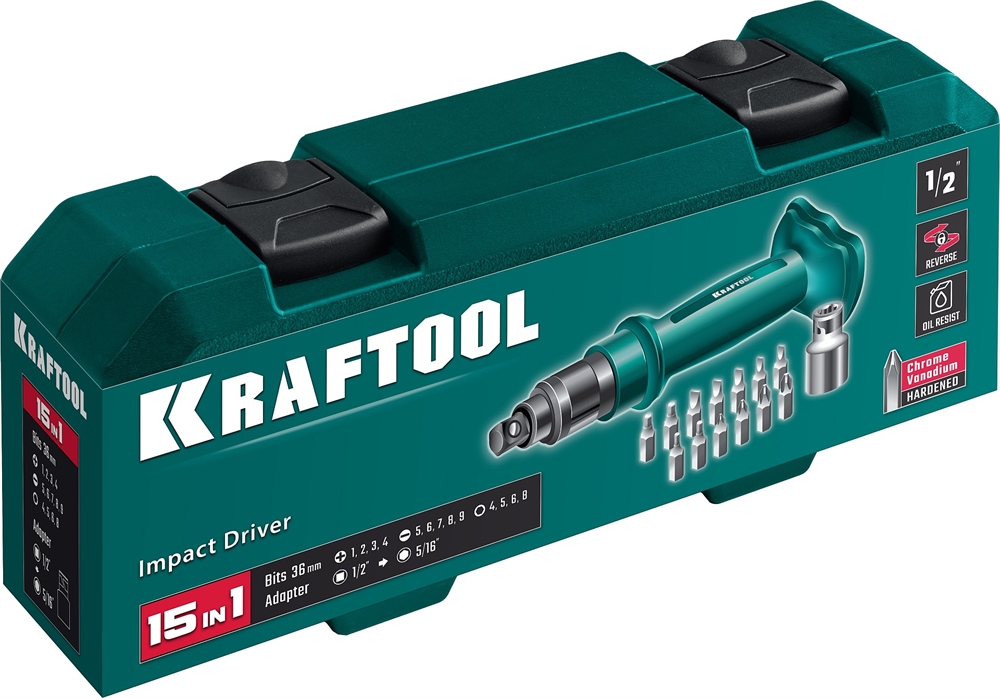 KRAFTOOL  ID-15, 15 предм., ударно-поворотная отвертка (25550-Н10) 25550-H10_z01