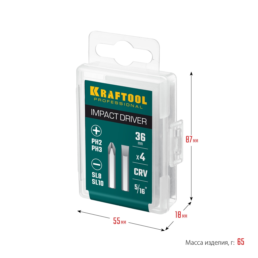 KRAFTOOL  36 мм, 4 шт, набор бит для ударной отвертки (25551) 25551