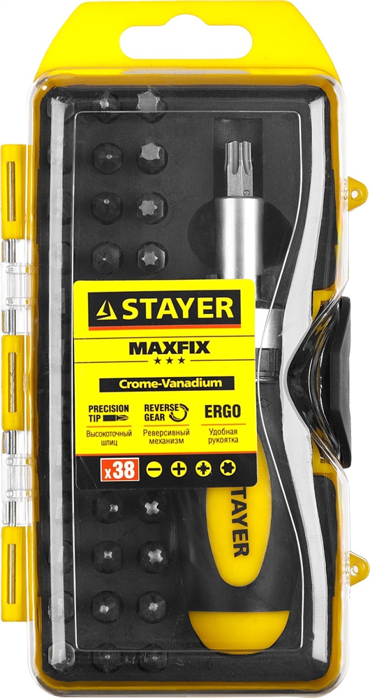 STAYER  Compact-38, 38 предм., реверсивная отвертка с насадками (2557-H38) 2557-H38