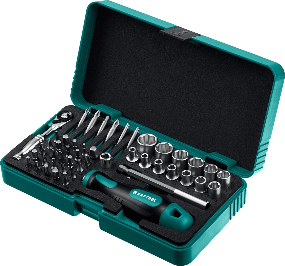 KRAFTOOL  X-Drive-49, 49 шт, набор бит и головок с битодержателем и трещоткой (25816) 25816