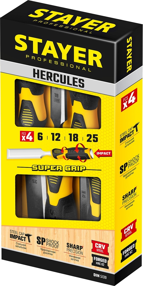 STAYER  Hercules, 4 предм, набор стамесок-долот, Professional (18205-H4) 18205-H4