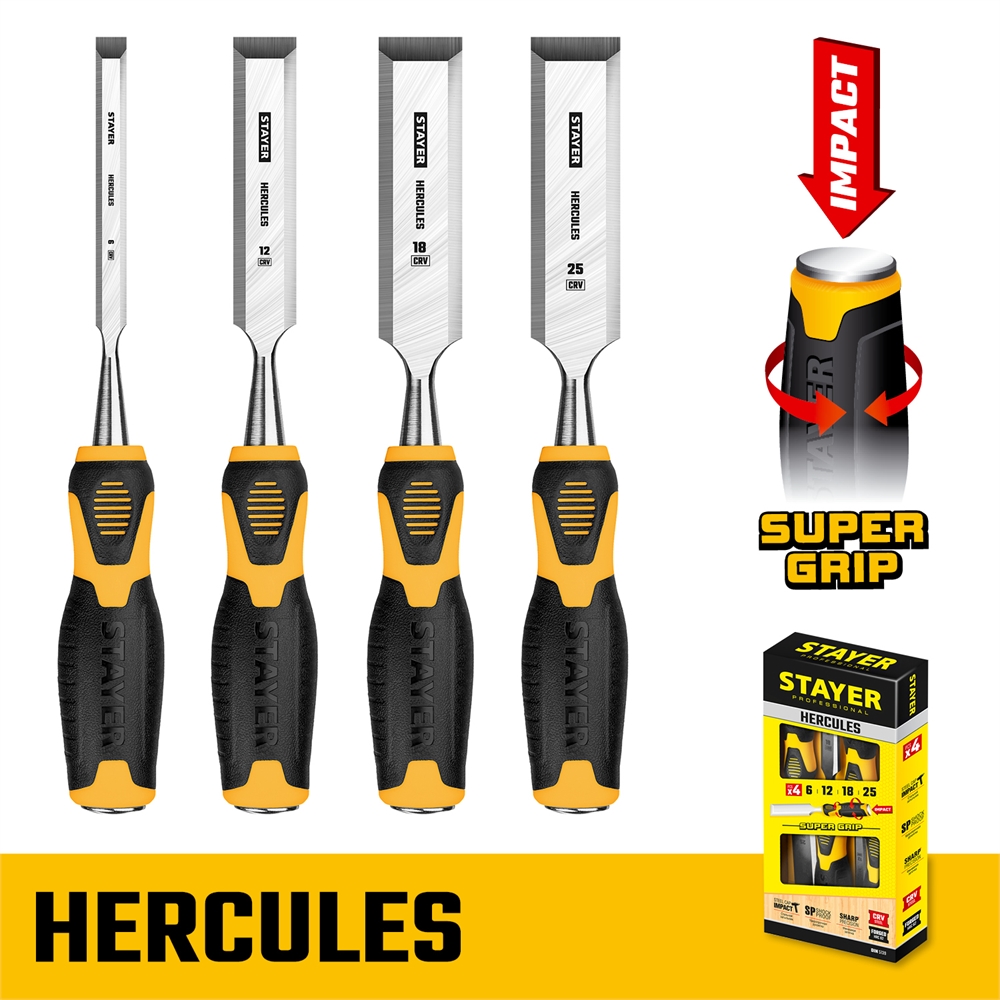 STAYER  Hercules, 4 предм, набор стамесок-долот, Professional (18205-H4) 18205-H4