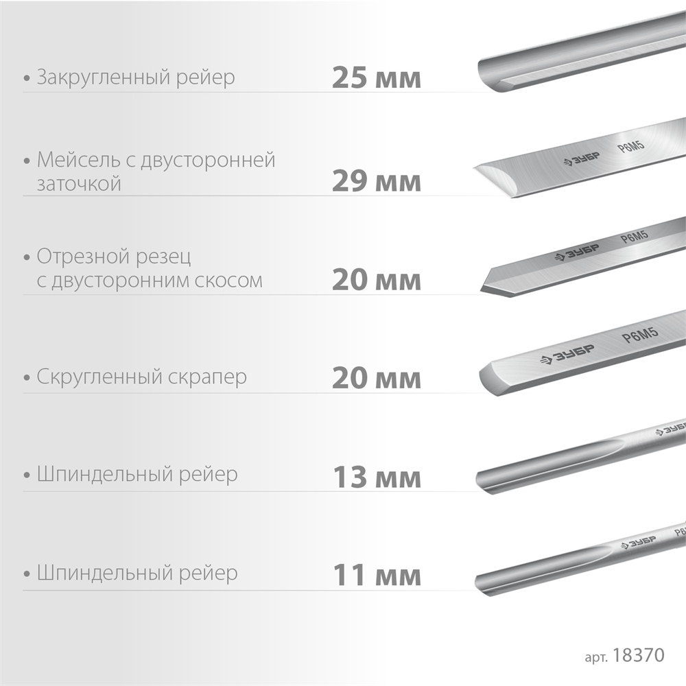 ЗУБР  Эксперт-6, 6 предм., набор ручных резцов по дереву, Профессионал (18370) 18370