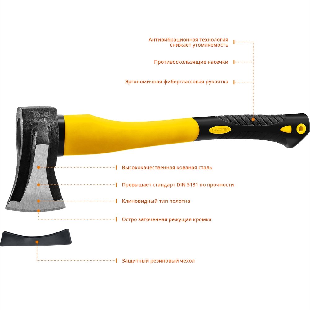 STAYER  FIBERGLASS, 1000/1500 г, 380 мм, кованый топор-колун, Professional (20623-10) 20623-10_z01