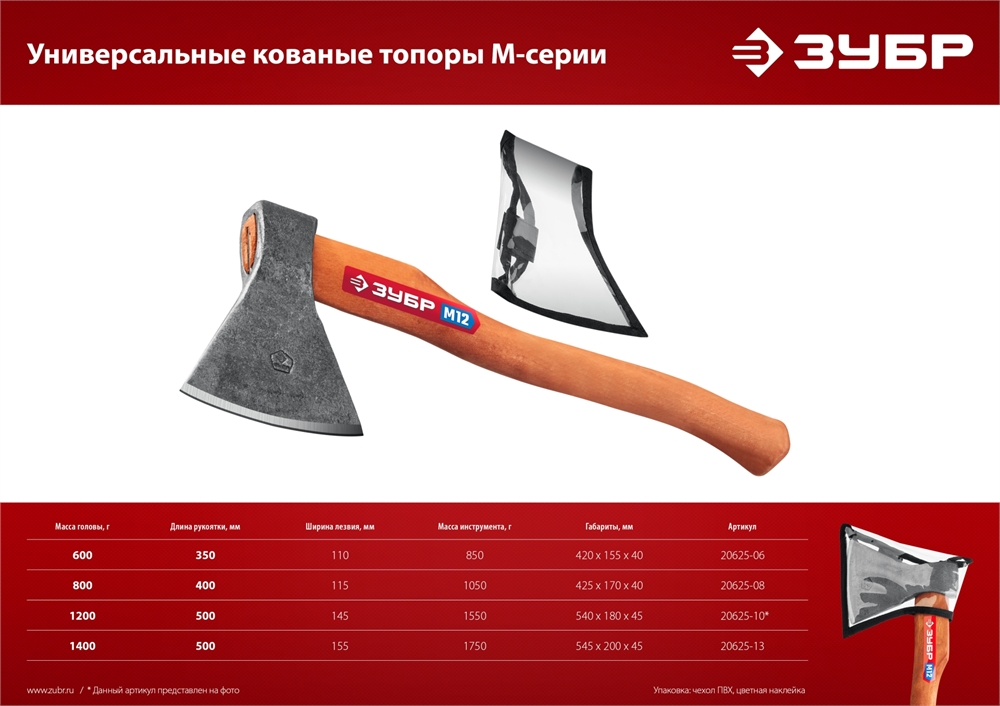 ЗУБР  600/700 г, 360 мм, универсальный кованый топор (20625-06) 20625-06_z02