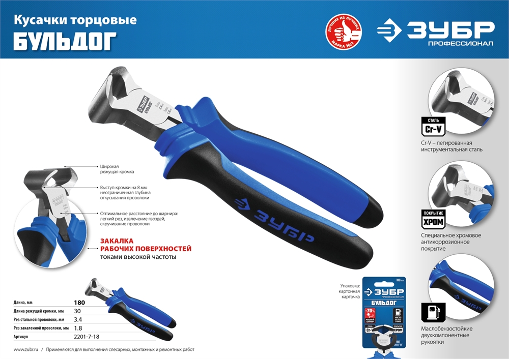 ЗУБР  180 мм, торцевые кусачки, Профессионал (2201-7-18) 2201-7-18_z02