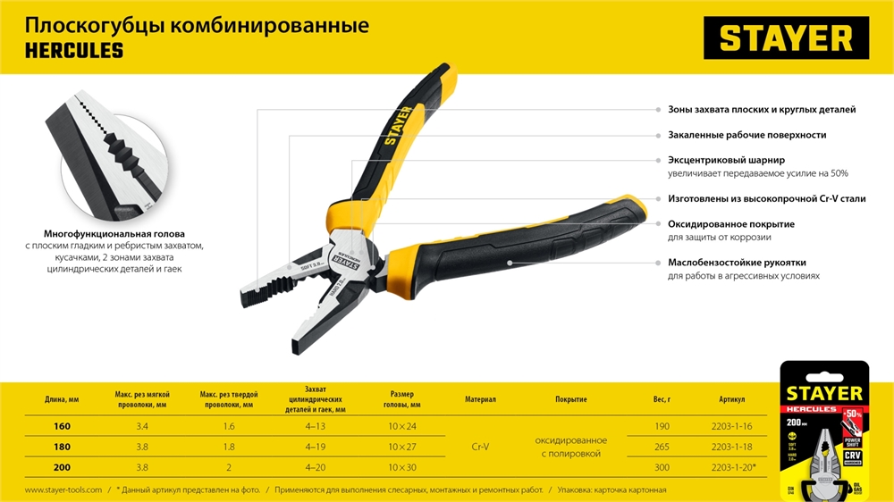 STAYER  Hercules, 200 мм, комбинированные плоскогубцы (2203-1-20) 2203-1-20_z03