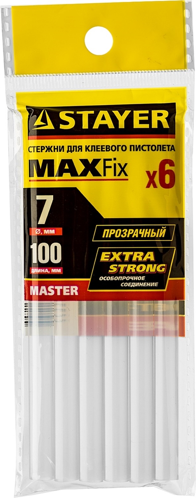 STAYER  Cristal, 7 х 100 мм, 6 шт, прозрачные, универсальные клеевые стержни Professional (2-06817-T-S06) 2-06817-T-S06