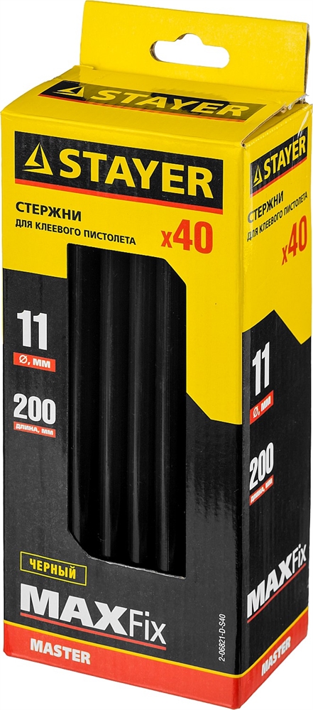 STAYER  Black, чёрные, 11 х 200 мм, 40 шт, клеевые стержни, Professional (2-06821-D-S40) 2-06821-D-S40