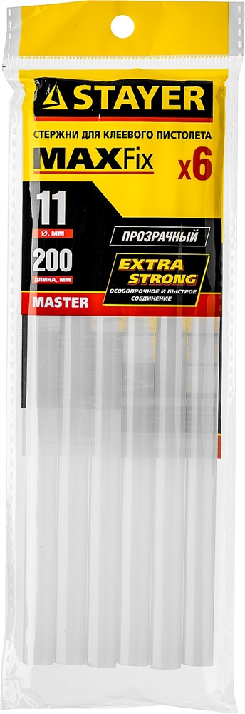 STAYER  Universal, 11 х 200 мм, 6 шт, прозрачные, универсальные клеевые стержни, Professional (2-06821-T-S06) 2-06821-T-S06