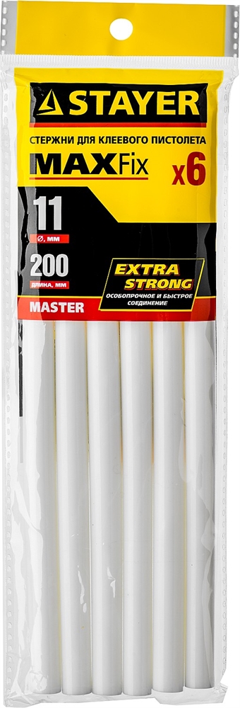 STAYER  White, белые, 11 х 200 мм, 6 шт, клеевые стержни, Professional (2-06821-W-S06) 2-06821-W-S06