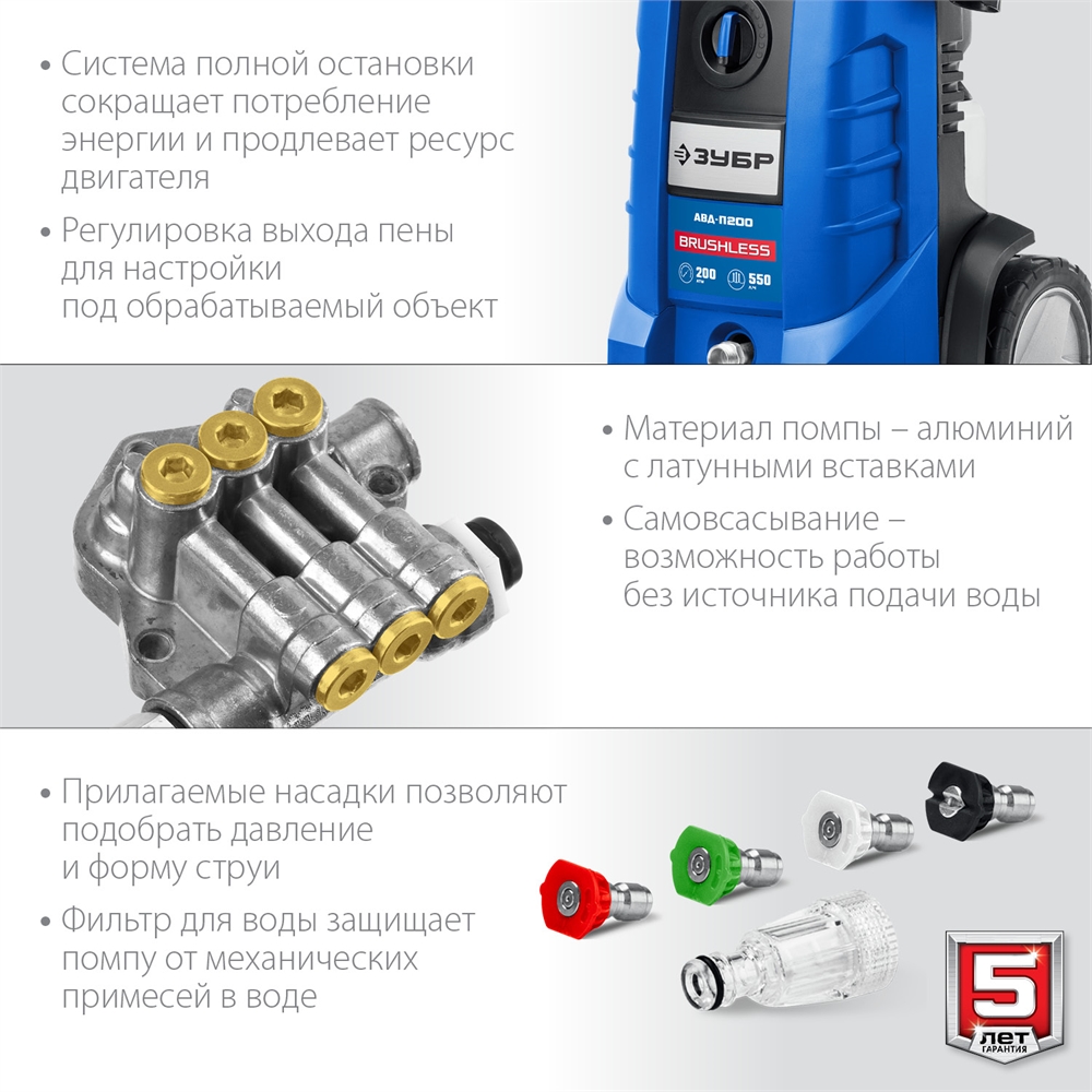 ЗУБР  200 Атм, 2600 Вт, мойка высокого давления, пистолет МИГ-280, Профессионал (АВД-П200) АВД-П200