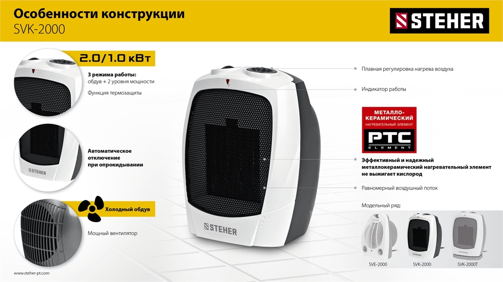 STEHER  2 кВт, тепловентилятор, металло-керамический нагревательный элемент (SVK-2000) SVK-2000