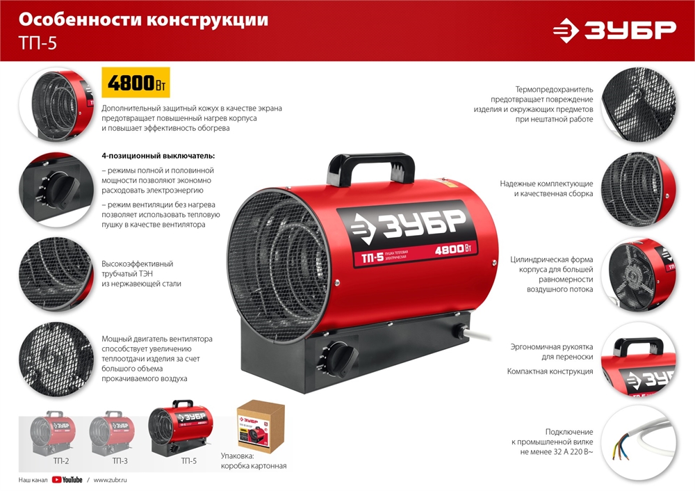 ЗУБР  5 кВт, электрическая тепловая пушка (ТП-5) ТП-5