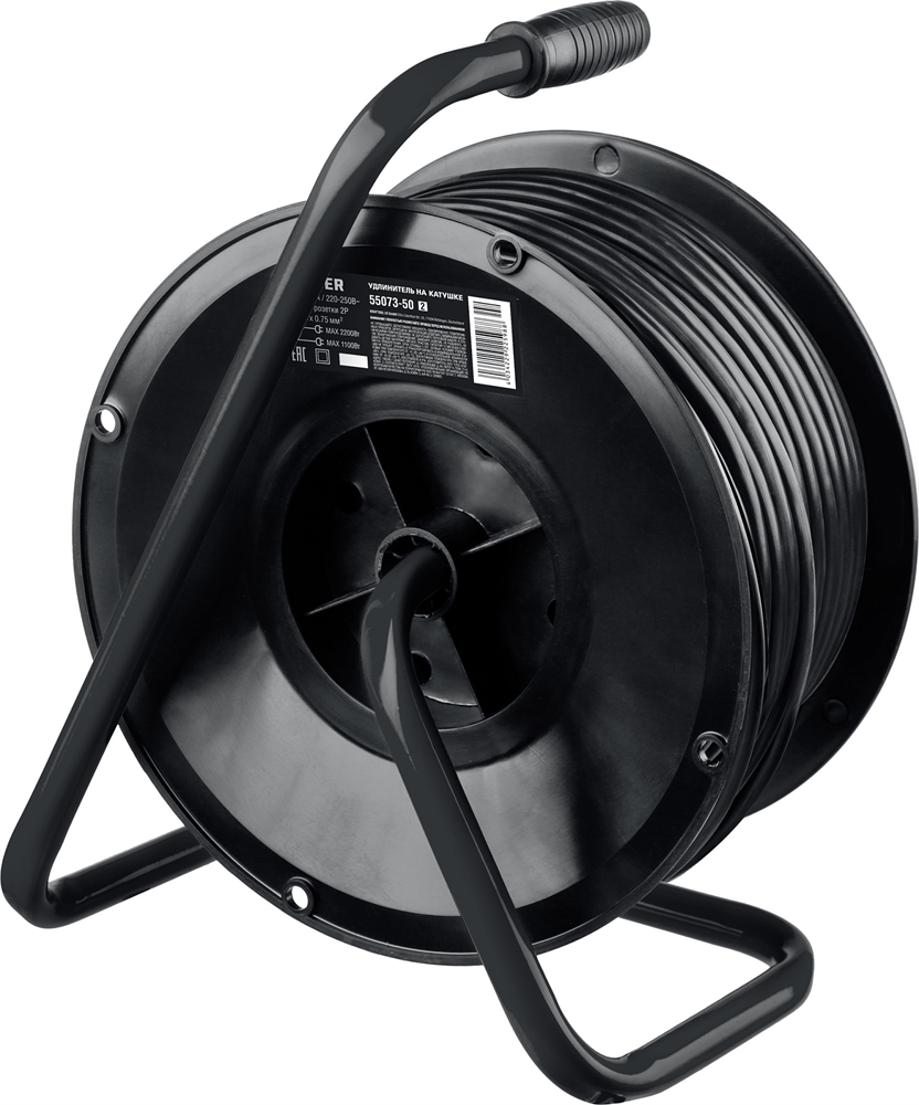 STAYER  S-207, ПВС, 2 х 0.75 мм2, 50 м, 2200 Вт, удлинитель на катушке (55073-50) 55073-50_z02