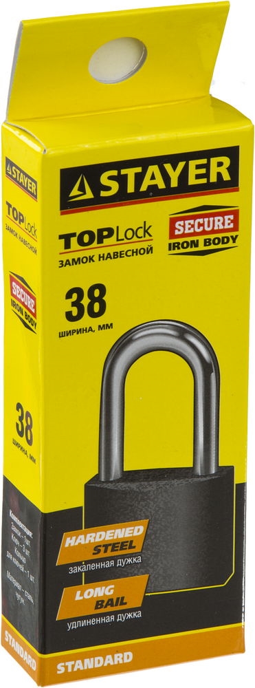 STAYER  38 мм, удлиненная дужка, навесной замок (37160-38-1) 37160-38-1