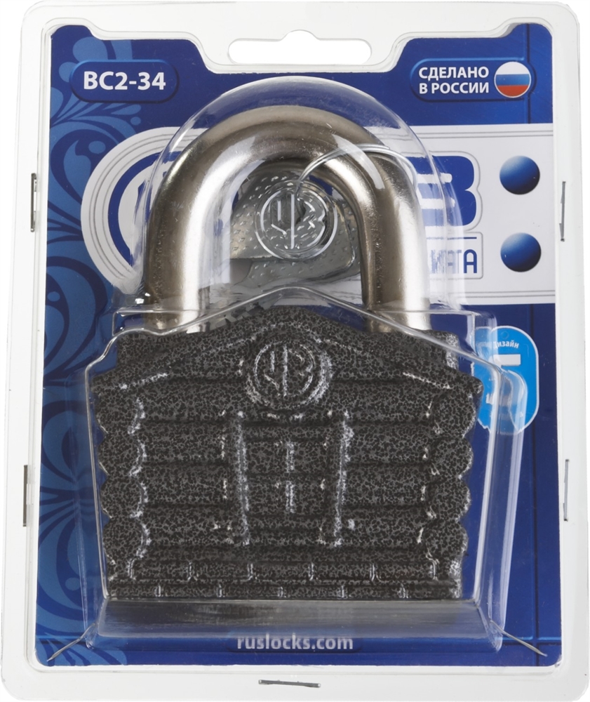 ВС2-34, 76.5 x 34 х 104 мм, дисковый механизм секрета, навесной замок (37220-34) 37220-34
