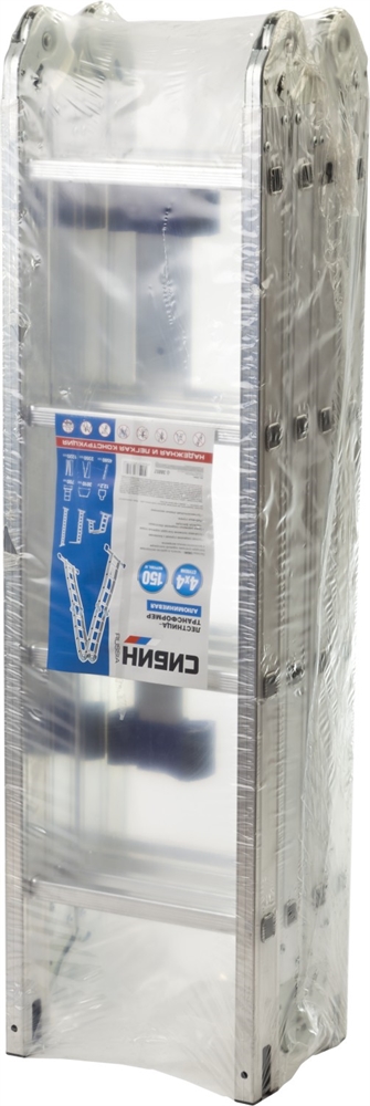 СИБИН  ЛТ-44, 4 x 4 ступени, алюминиевая, четырехсекционная лестница-трансформер (38852) 38852