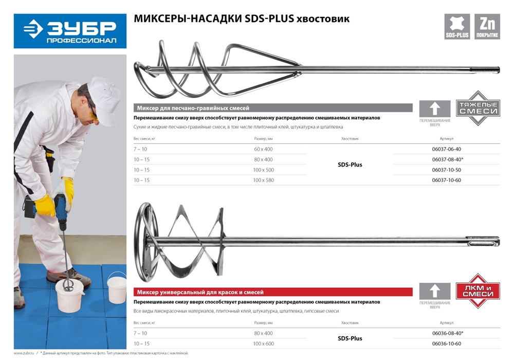 ЗУБР  100 x 600 мм, SDS+, миксер для красок, Профессионал (06036-10-60) 06036-10-60