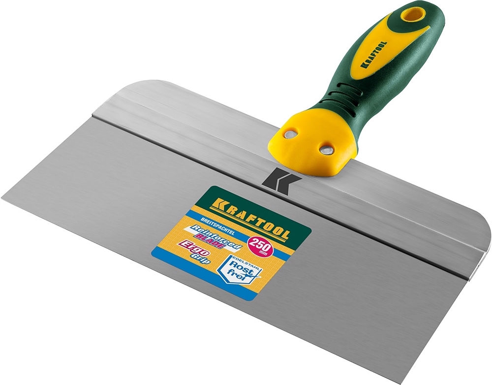 KRAFTOOL  250 мм, широкое полотно, алюминиевая направляющая, двухкомпонентная ручка, нержавеющий, фасадный шпатель (10036-250) 10036-250