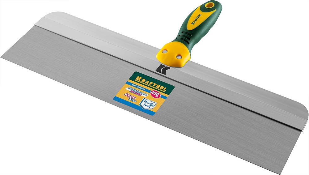 KRAFTOOL  450 мм, широкое полотно, алюминиевая направляющая, двухкомпонентная ручка, нержавеющий, фасадный шпатель (10036-450) 10036-450