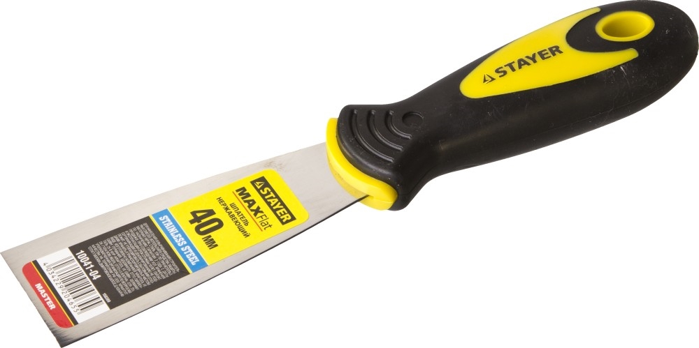 STAYER  MAXFlat, 40 мм, профилированное полотно, двухкомпонентная ручка, нержавеющий, шпатель (10041-04) 10041-04