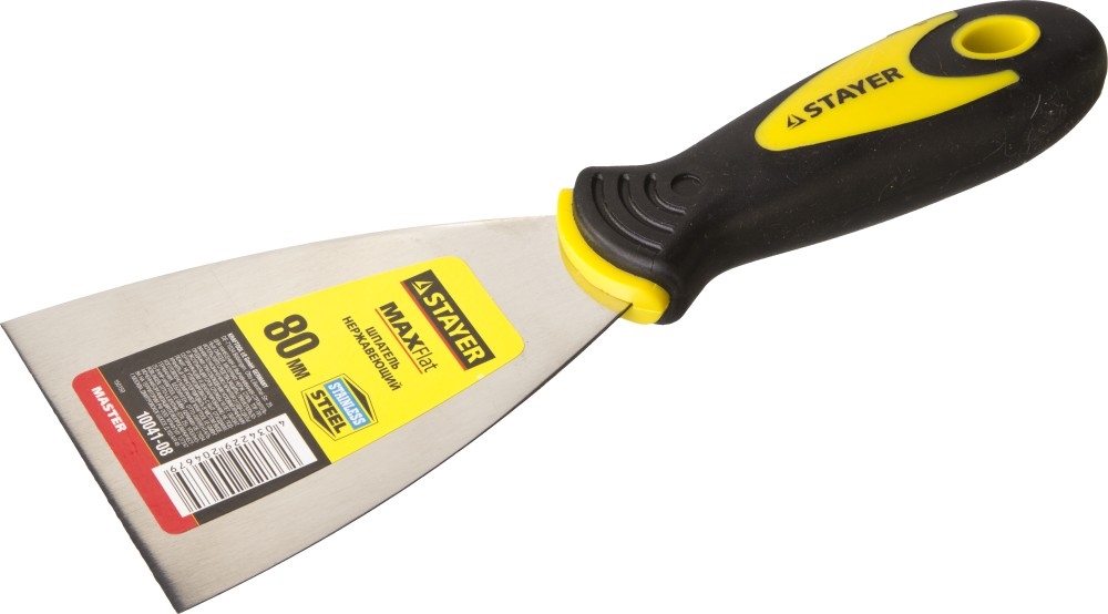 STAYER  MAXFlat, 80 мм, профилированное полотно, двухкомпонентная ручка, нержавеющий, шпатель (10041-08) 10041-08