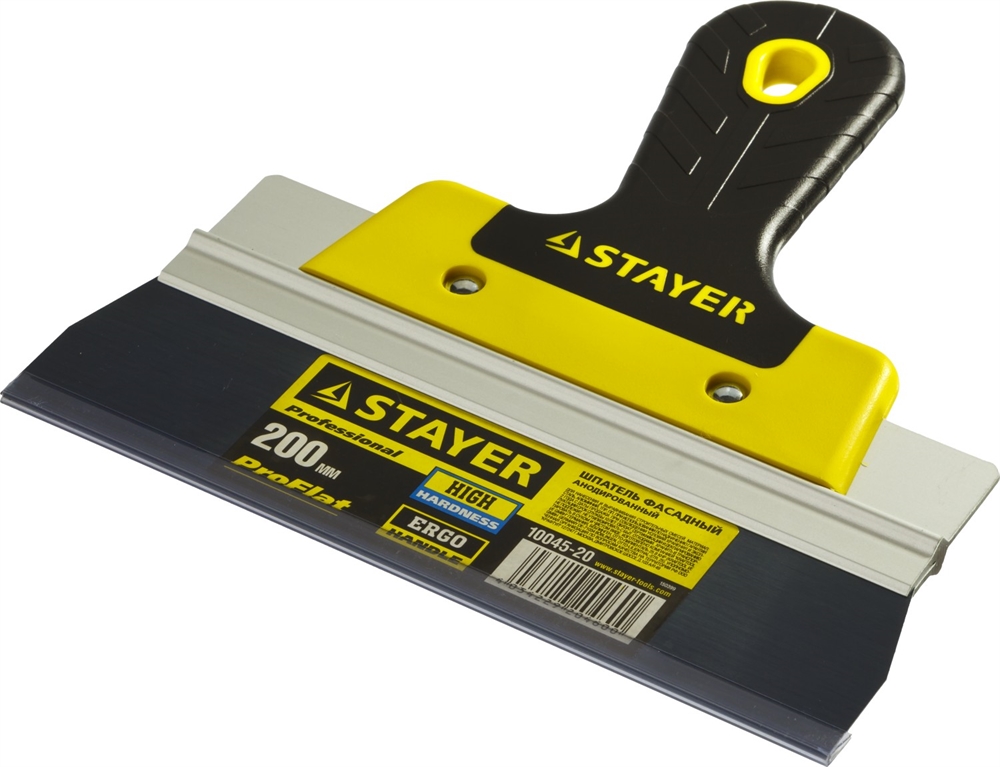 STAYER  PROFlat, 200 мм, усиленная алюминиевая направляющая, двухкомпонентная ручка, анодированный, фасадный шпатель, Professional (10045-20) 10045-20