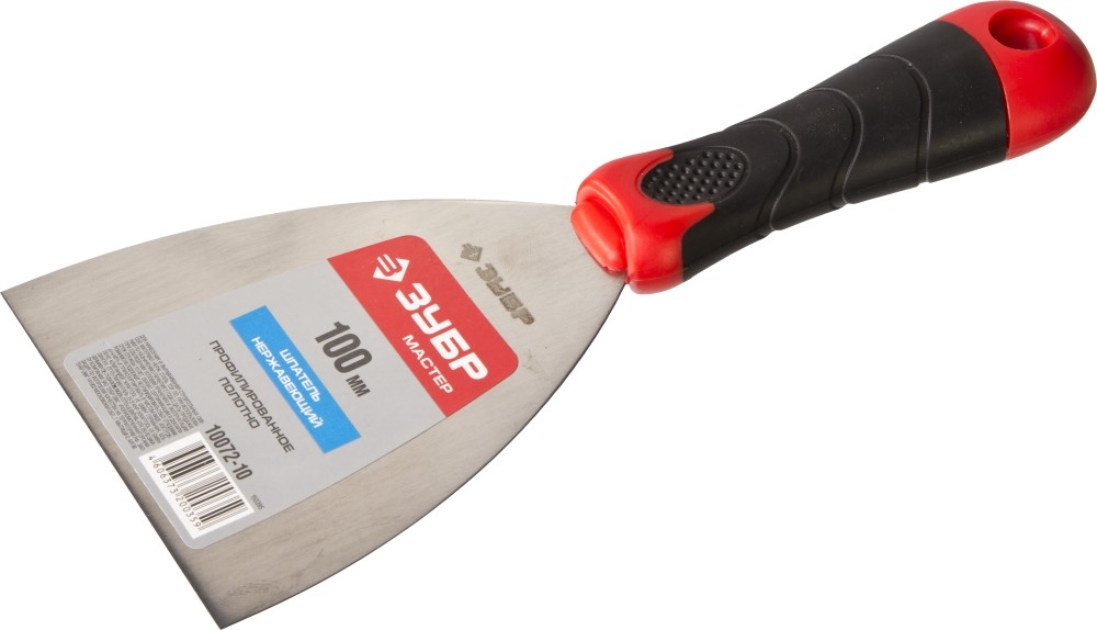 ЗУБР  100 мм, профилированное полотно, двухкомпонентная ручка, нержавеющий, шпатель (10072-10) 10072-10