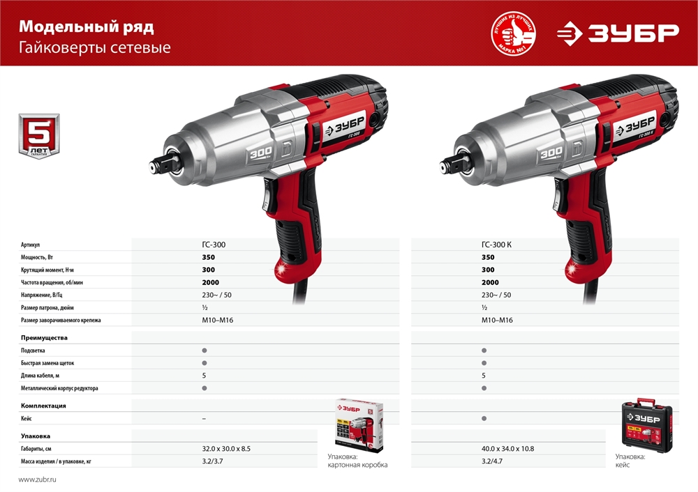 ЗУБР  300 Н·м, 350 Вт, кейс, ударный гайковерт (ГС-300 К) ГС-300 К