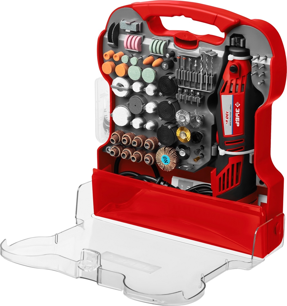 ЗУБР  172 предмета, 130 Вт, набор мини-насадок с гравером (ЗГ-130ЭК H172) ЗГ-130ЭК H172