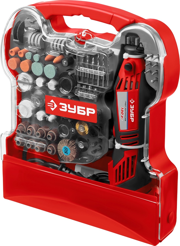 ЗУБР  172 предмета, 130 Вт, набор мини-насадок с гравером (ЗГ-130ЭК H172) ЗГ-130ЭК H172