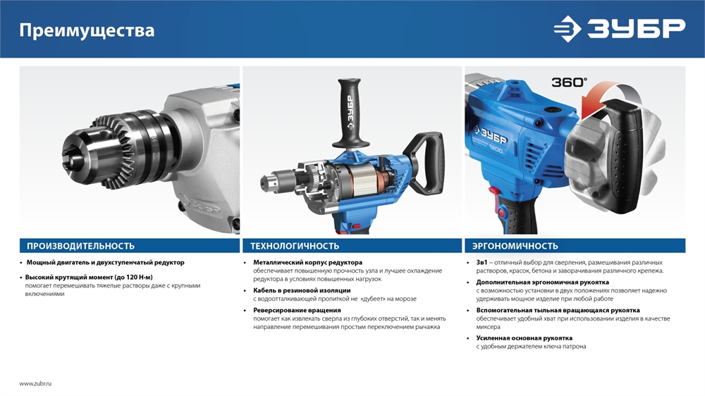 ЗУБР  1200 Вт, 16 мм, дрель-миксер, Профессионал (ЗДМ-1200 РММ2) ЗДМ-1200 РММ2