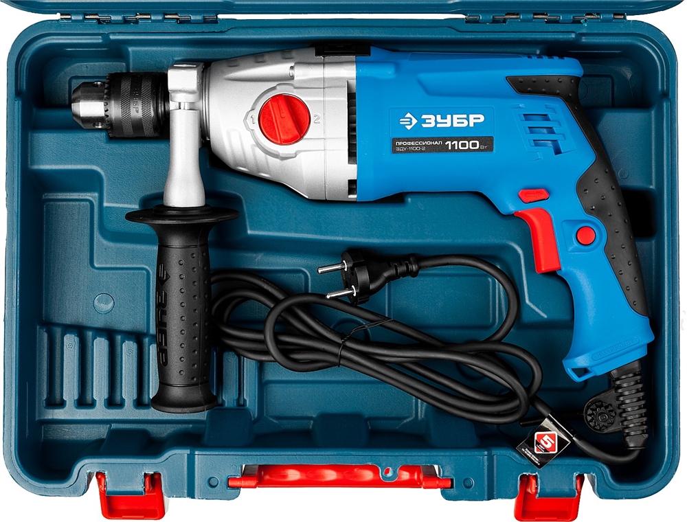 ЗУБР  1100 Вт, 13 мм, 2 скорости, ударная дрель, мет. корпус, кейс, Профессионал (ЗДУ-1100 ЭРМКМ2) ЗДУ-1100-2 ЭРМКМ2