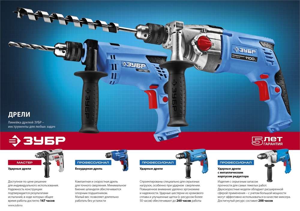 ЗУБР  1100 Вт, 13 мм, 2 скорости, ударная дрель, мет. корпус, кейс, Профессионал (ЗДУ-1100 ЭРМКМ2) ЗДУ-1100-2 ЭРМКМ2