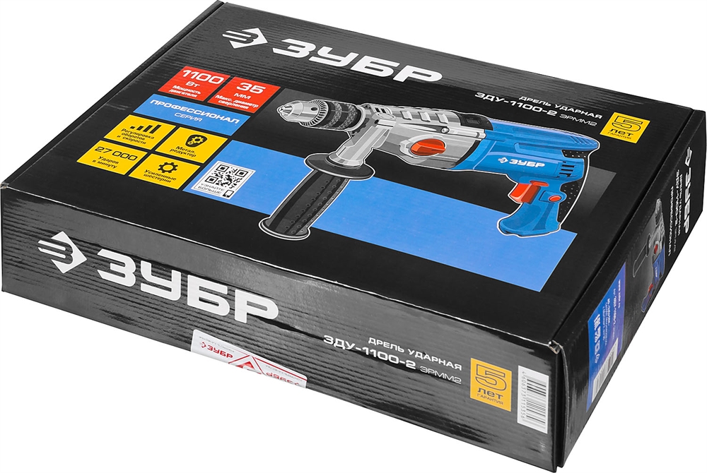 ЗУБР  1100 Вт, 13 мм, 2 скорости, ударная дрель, мет. корпус, Профессионал (ЗДУ-1100 ЭРММ2) ЗДУ-1100-2 ЭРММ2