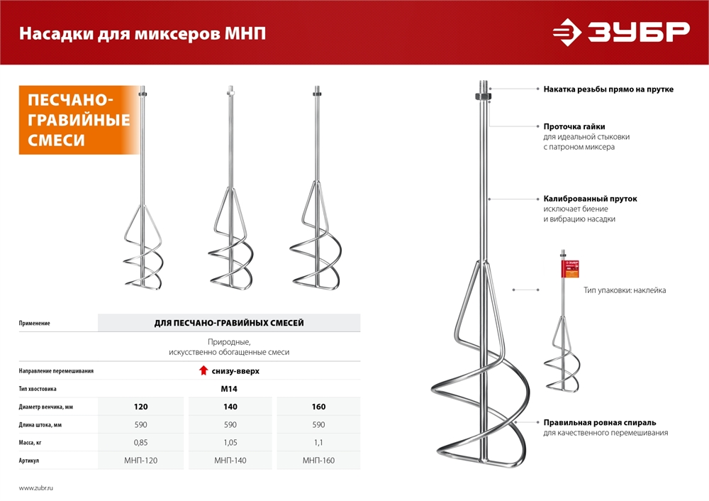 ЗУБР  М14, d160 мм, насадка-миксер для песчано-гравийных смесей ″снизу-вверх″ (МНП-160) МНП-160