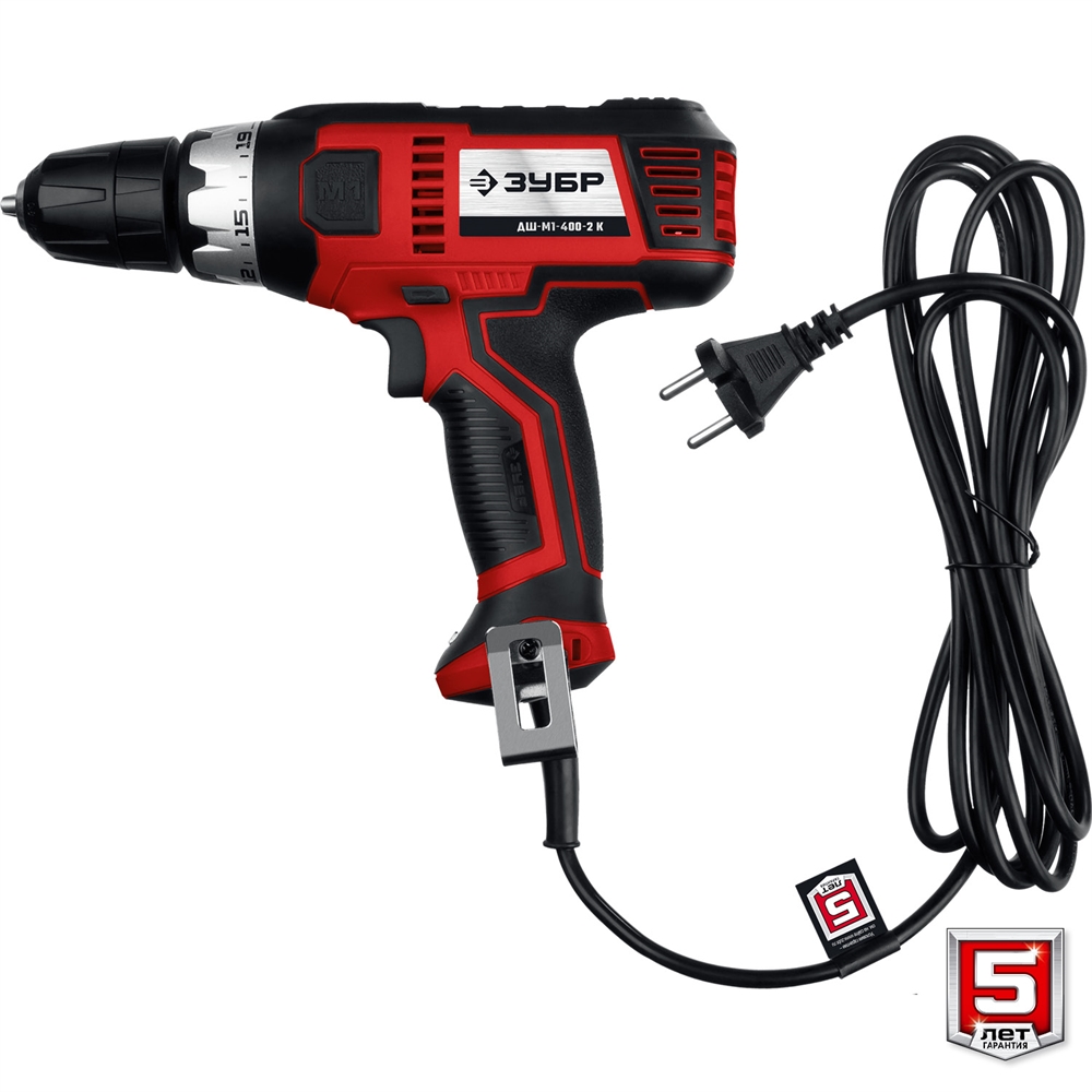 ЗУБР  400 Вт, 40 Н·м, кейс, сетевая дрель-шуруповерт (ДШ-М1-400-2 К) ДШ-М1-400-2 К