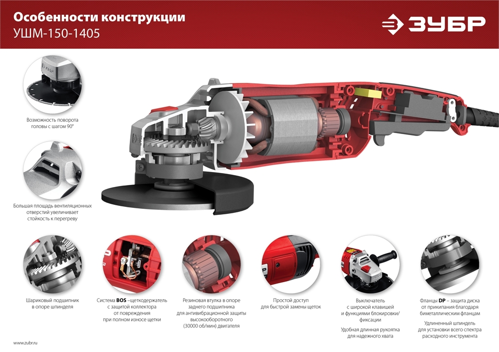 ЗУБР  1400 Вт, d150 мм, УШМ (УШМ-150-1405) УШМ-150-1405