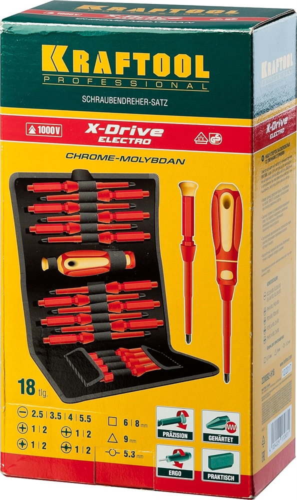 KRAFTOOL  Х-Drive Electro, 18 предм, набор высоковольтных отверток (220092-H18) 220092-H18