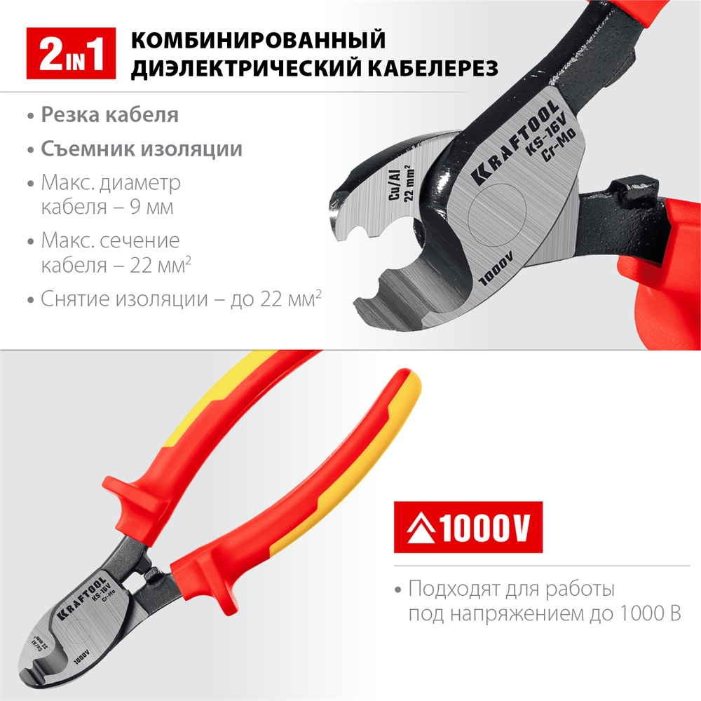 KRAFTOOL  KS-16V, d 9мм, 160мм, кабелерез (23333-16V) 23333-16V