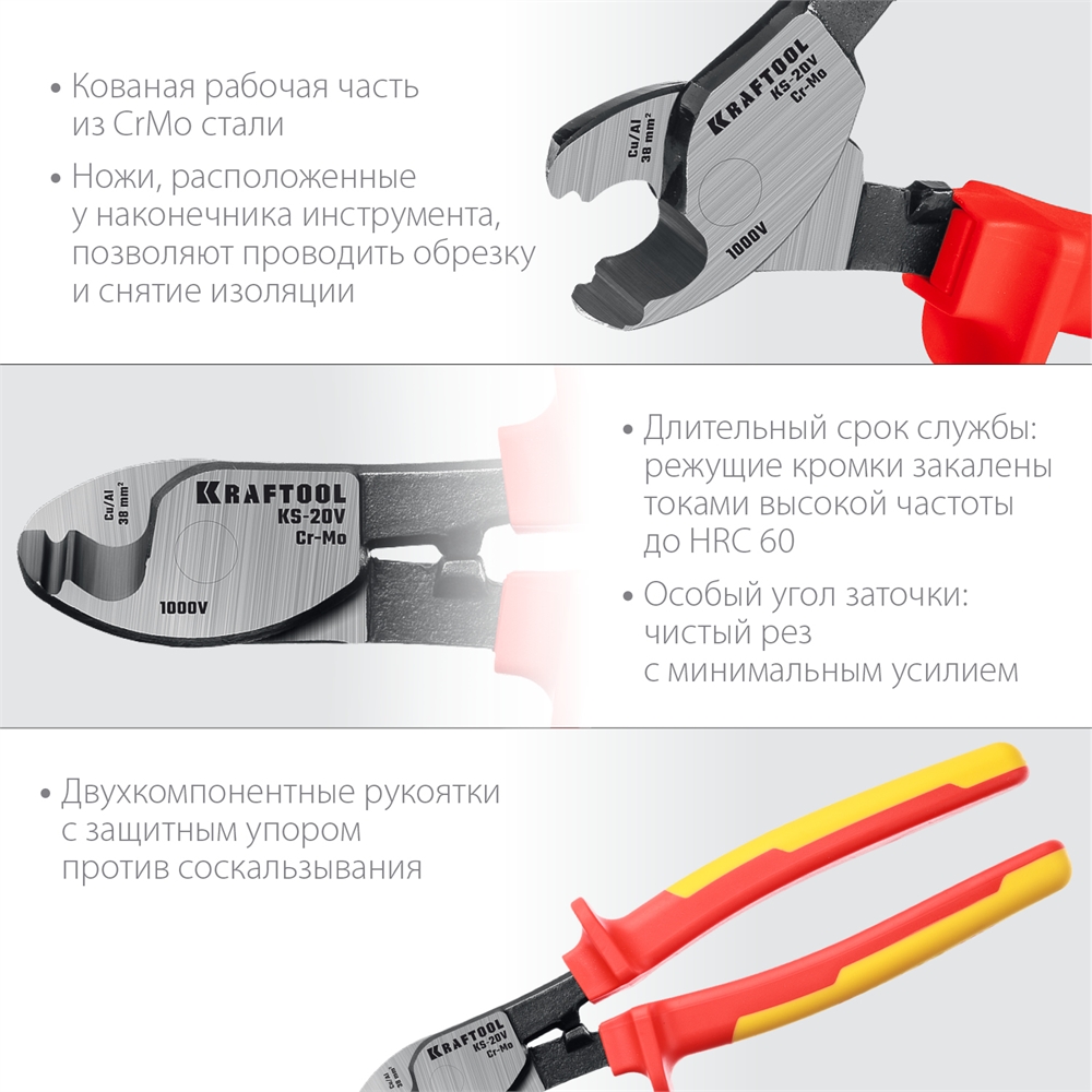 KRAFTOOL  KS-20V, d 11мм, 200мм, диэлектрический кабелерез (23333-20V) 23333-20V