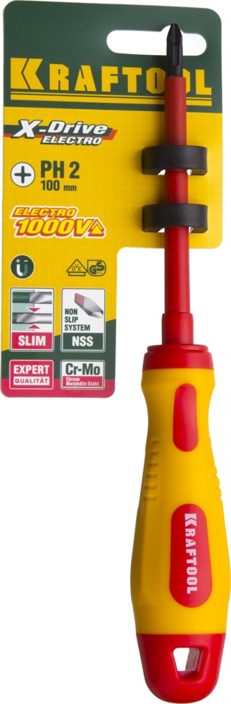 KRAFTOOL  PH2 х 100 мм, высоковольтная отвертка (250084-2-100) 250084-2-100