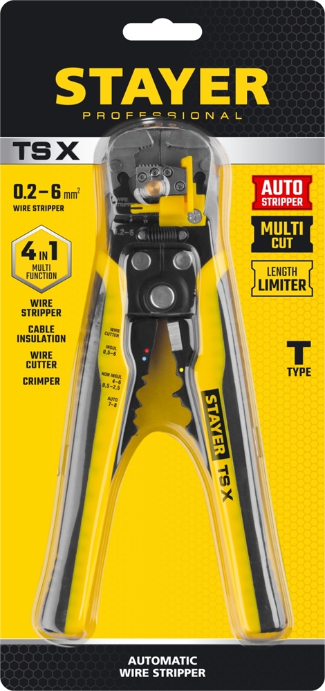 STAYER  TS-X, 0.2 - 6 мм2, автоматический многофункциональный стриппер, Professional (22655) 22655