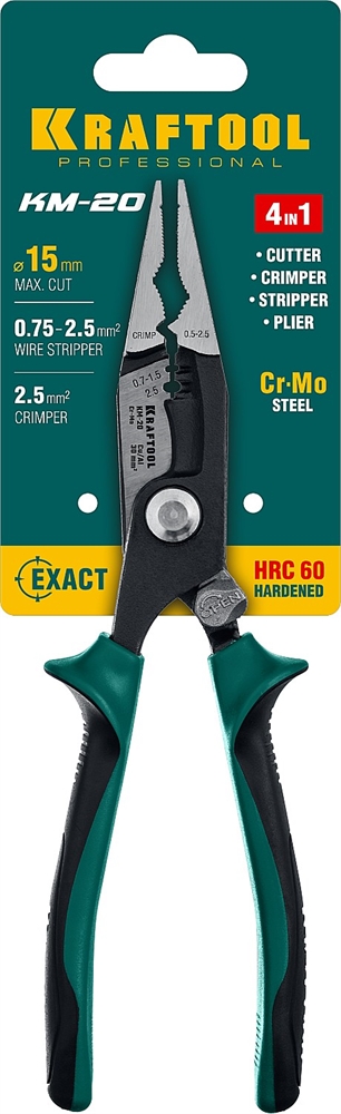 KRAFTOOL  KM-20, резка, d 15мм, зачистка 0.75 - 2.5 мм2, клещи многофункциональные (23336-20) 23336-20