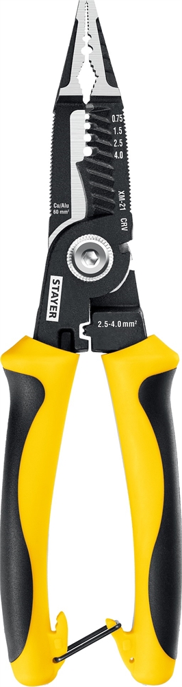 STAYER  XM-21, резка d 14мм, зачистка 0.75 – 25 мм2, кримпер 2.5 мм2, плоскогубцы 210 мм, многофункциональные клещи, Professional (23342-21) 23342-21