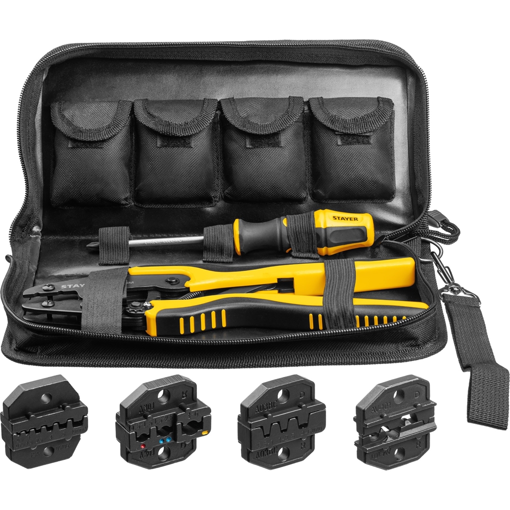 STAYER  SP-4M, 4 матрицы в сумке-чехле, пресс-клещи для кабельных наконечников, Professional (45445) 45445