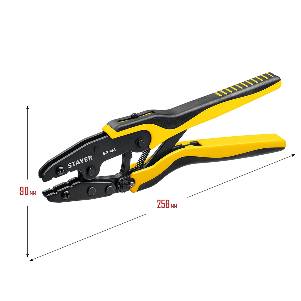 STAYER  SP-4M, 4 матрицы в сумке-чехле, пресс-клещи для кабельных наконечников, Professional (45445) 45445